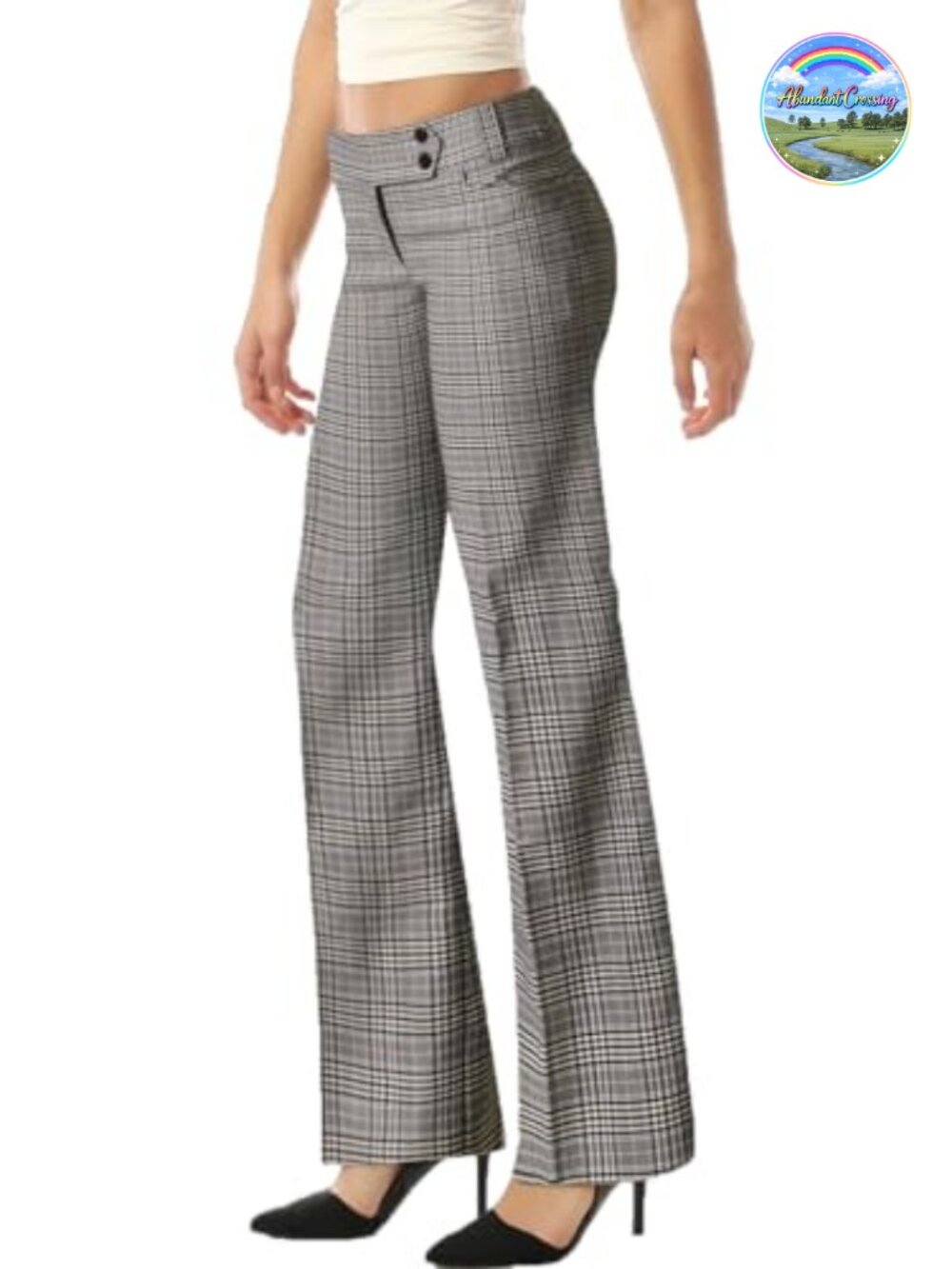 Stretch Bootcut Dress Pants for Work with Pockets Plaid Mid Rise Slacks
